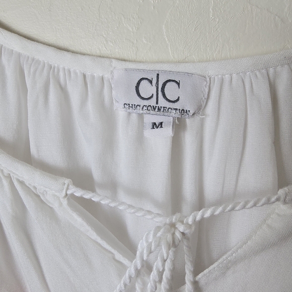 Chic Connection White Embroidered Floral Tunic Dress Bohemian Peasant Beachy M - Picture 6 of 14